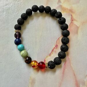 Lava stone chakra beaded stretchy  bracelet